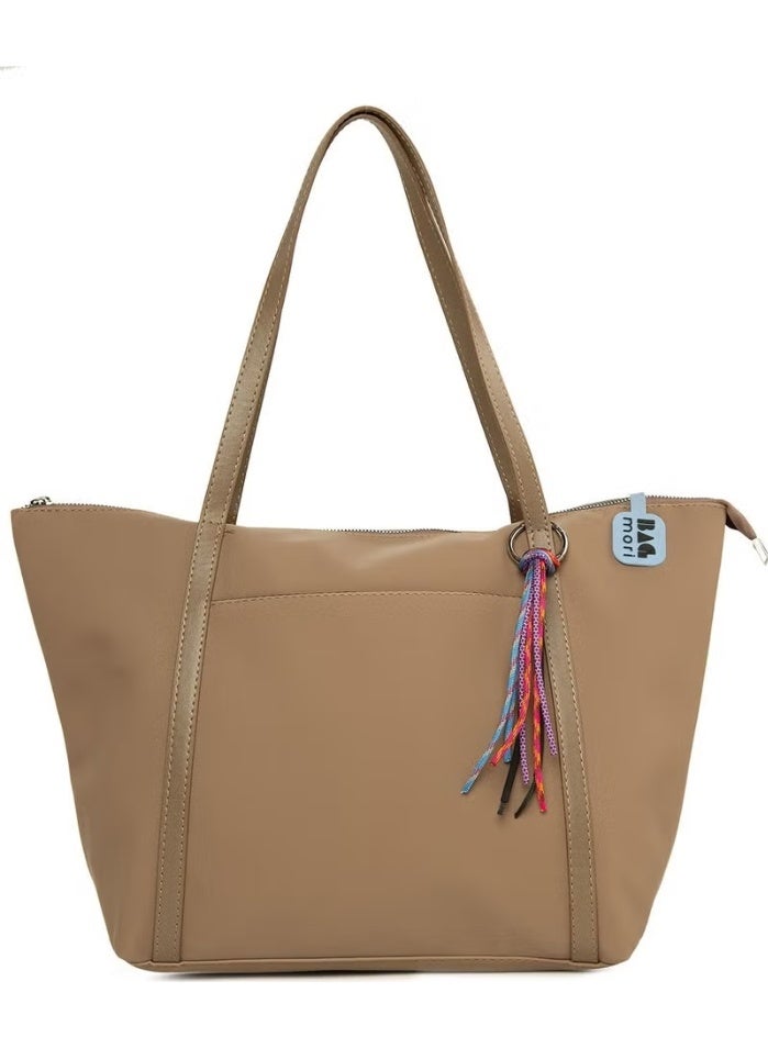Bagmori Mink Colored Satin Tote Bag with Tassel Detail - Image 1